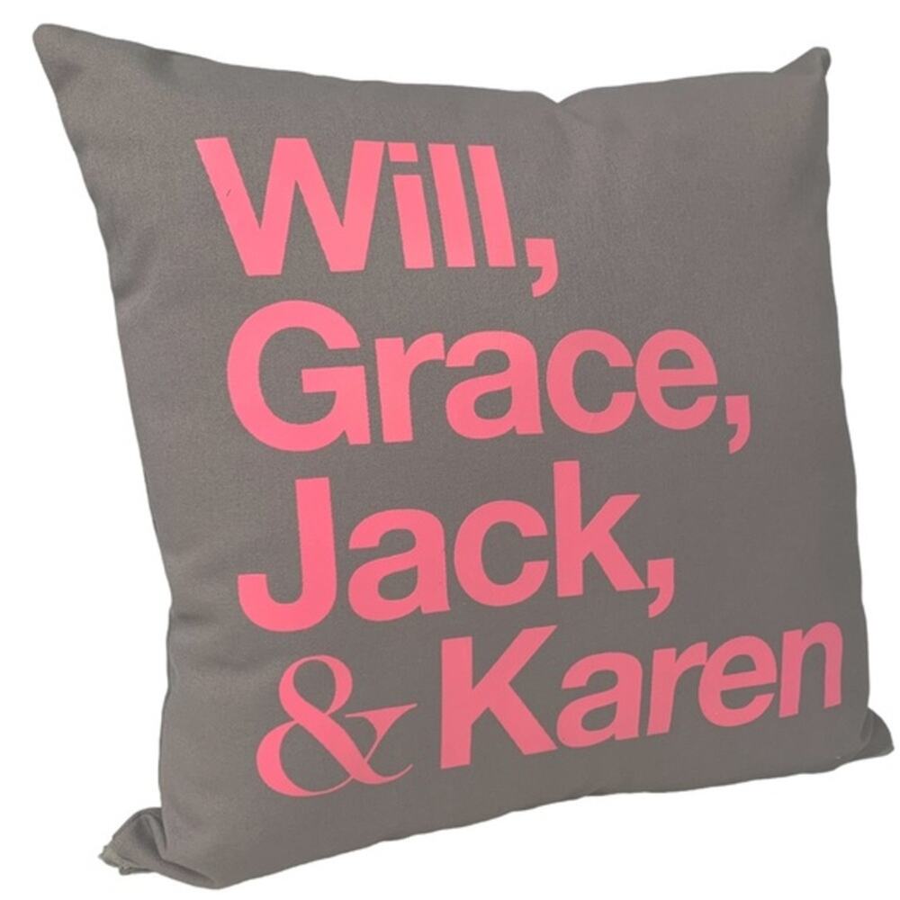 Will & Grace Throw Pillow‎ Decorative NBC Gray Pink Novelty Rare Fan Gift NWOT